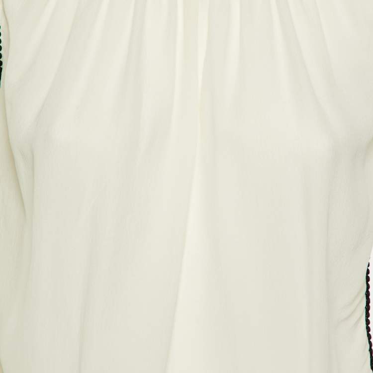 Pre Owned Maje White Silk Contrast Detail Top S