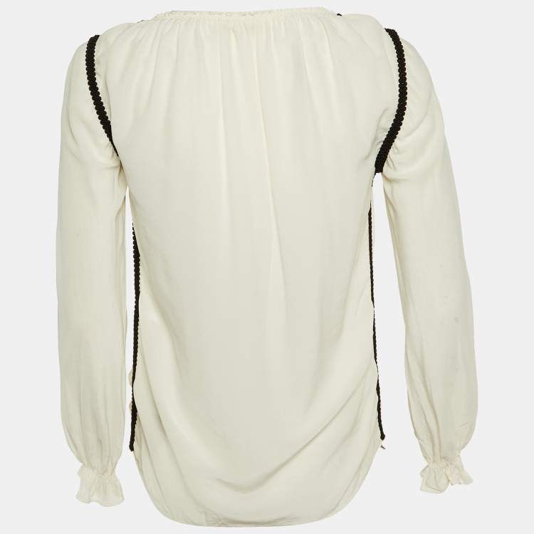 Pre Owned Maje White Silk Contrast Detail Top S