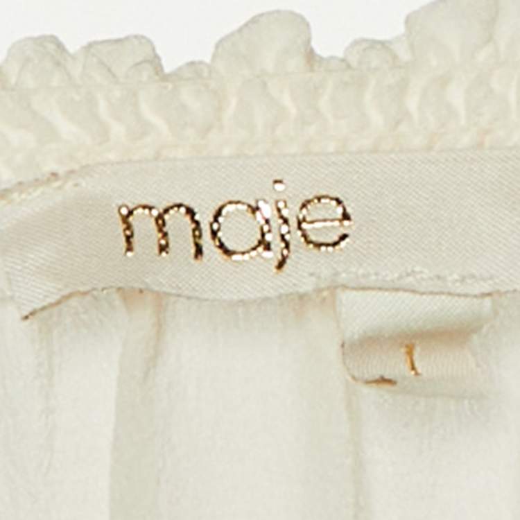 Pre Owned Maje White Silk Contrast Detail Top S