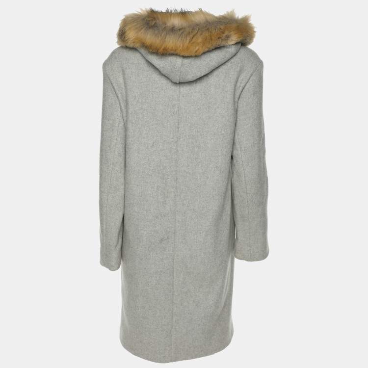 Pre Owned Maje Grey Wool Blend and Faux Fur Hood Coat S
