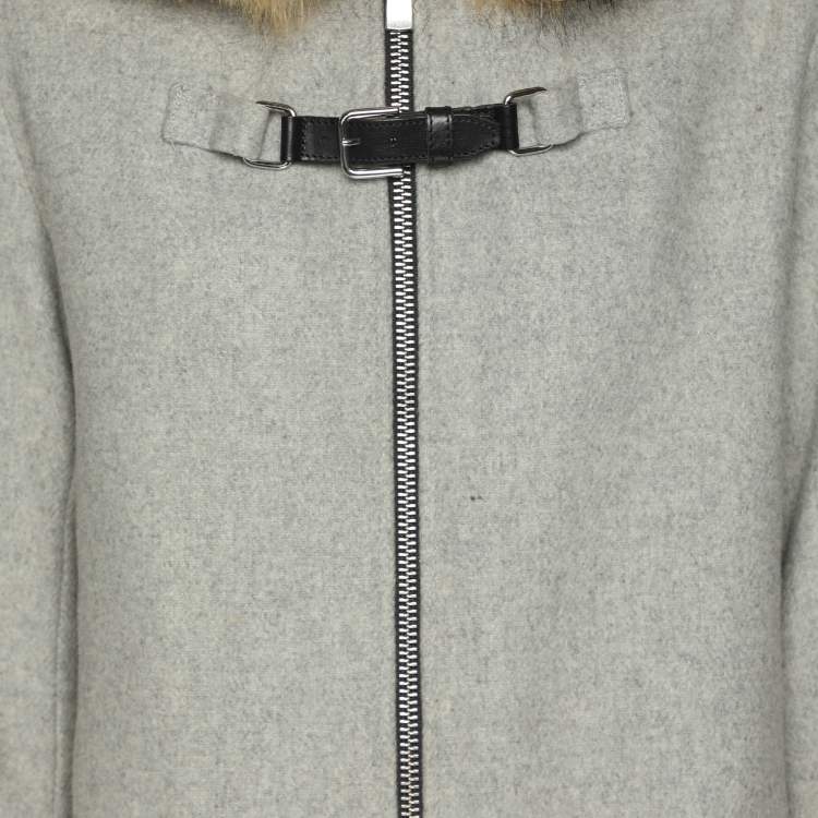 Pre Owned Maje Grey Wool Blend and Faux Fur Hood Coat S