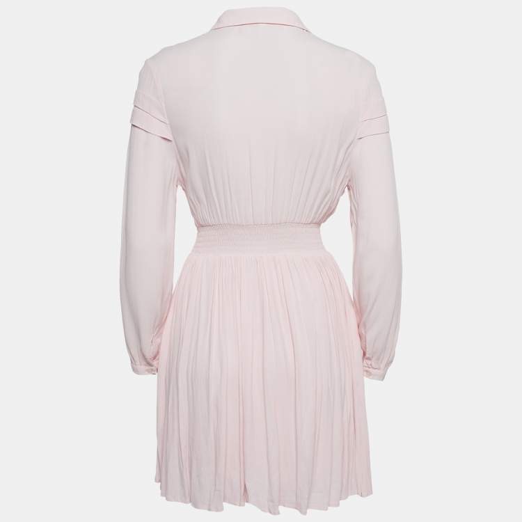 Pre Owned Maje Pink Crepe Shirring Mini Dress S