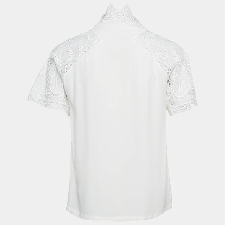 Pre Owned Maje White Lace Trim Chiffon Top S