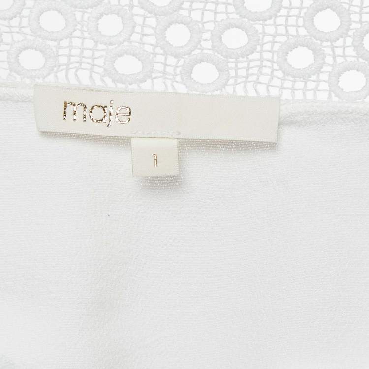 Pre Owned Maje White Lace Trim Chiffon Top S