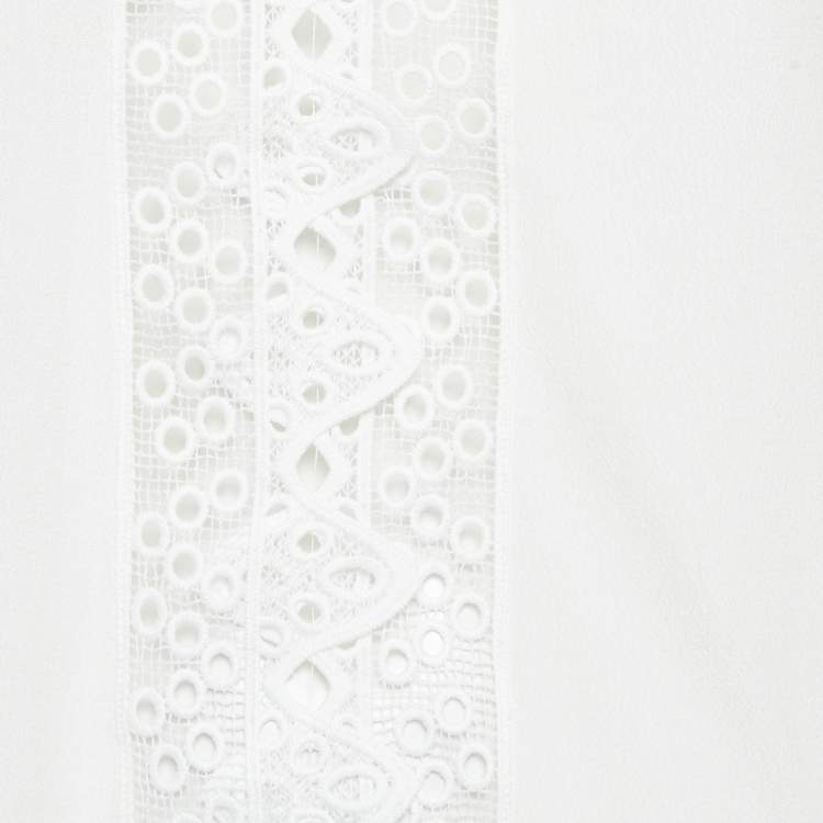 Pre Owned Maje White Lace Trim Chiffon Top S
