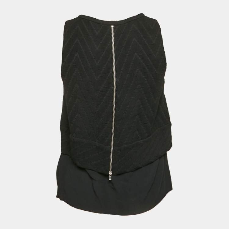 Pre Owned Maje Black Textured Crepe Sleeveless Top M