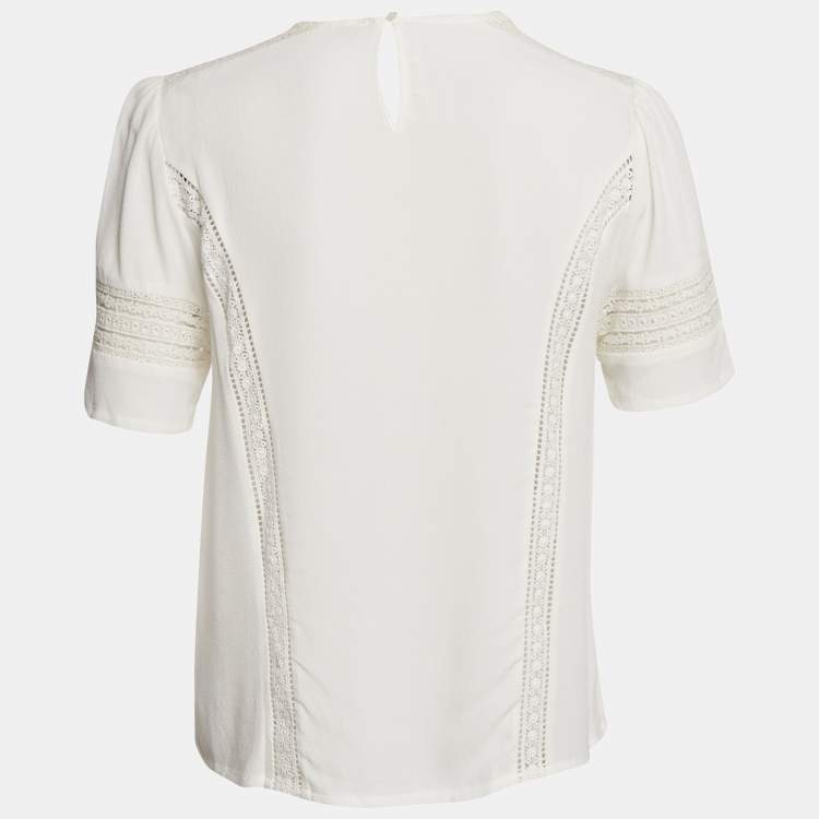 Pre Owned Maje White Lace Trim Crepe Top S