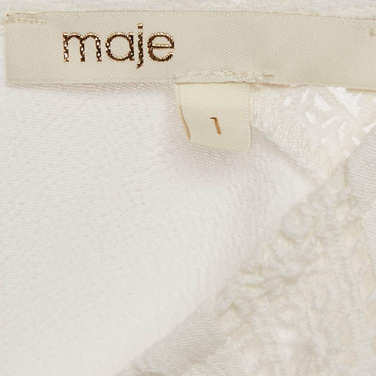 Pre Owned Maje White Lace Trim Crepe Top S