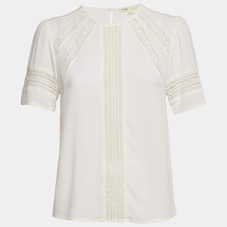 Pre Owned Maje White Lace Trim Crepe Top S