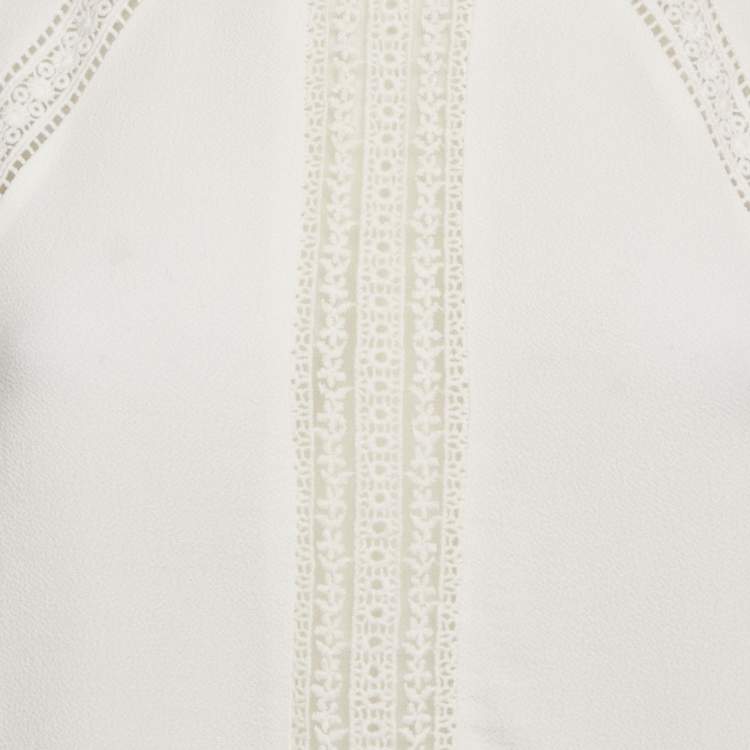 Pre Owned Maje White Lace Trim Crepe Top S