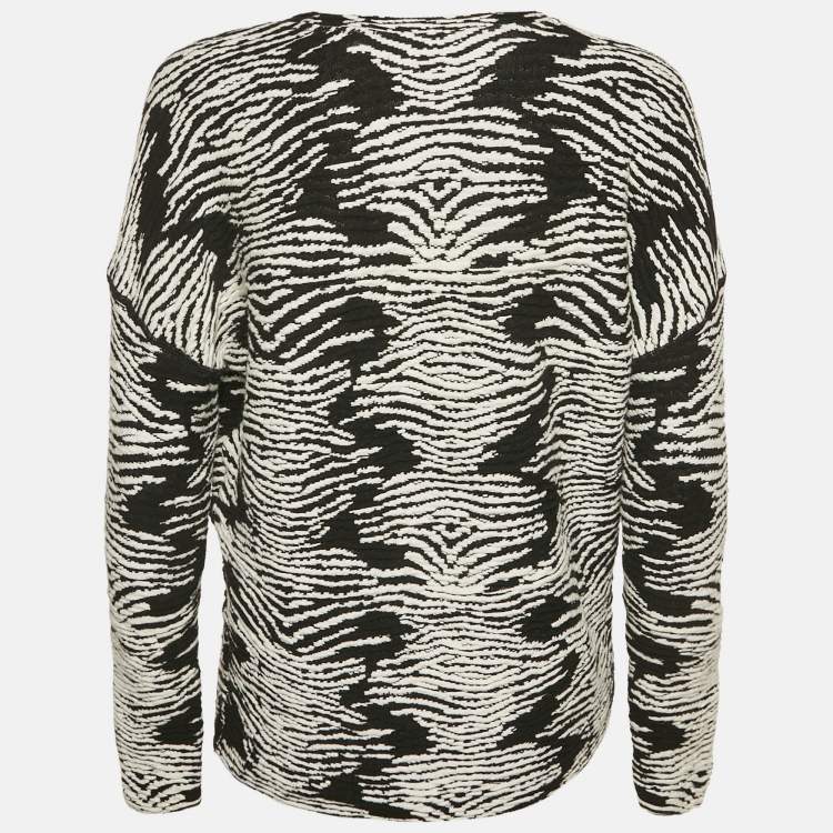 Pre Owned Maje Black/White Textured Knit Long Sleeve Top S
