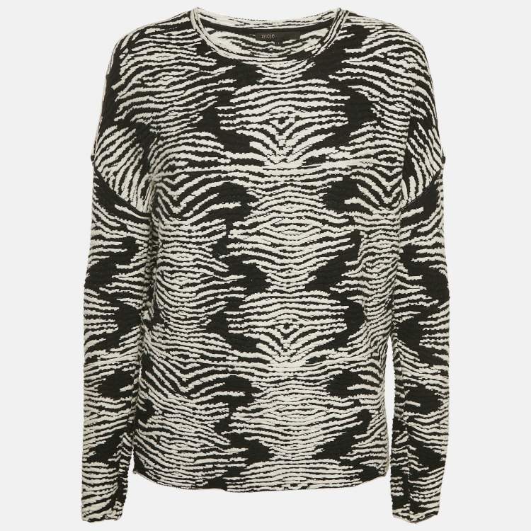 Pre Owned Maje Black/White Textured Knit Long Sleeve Top S