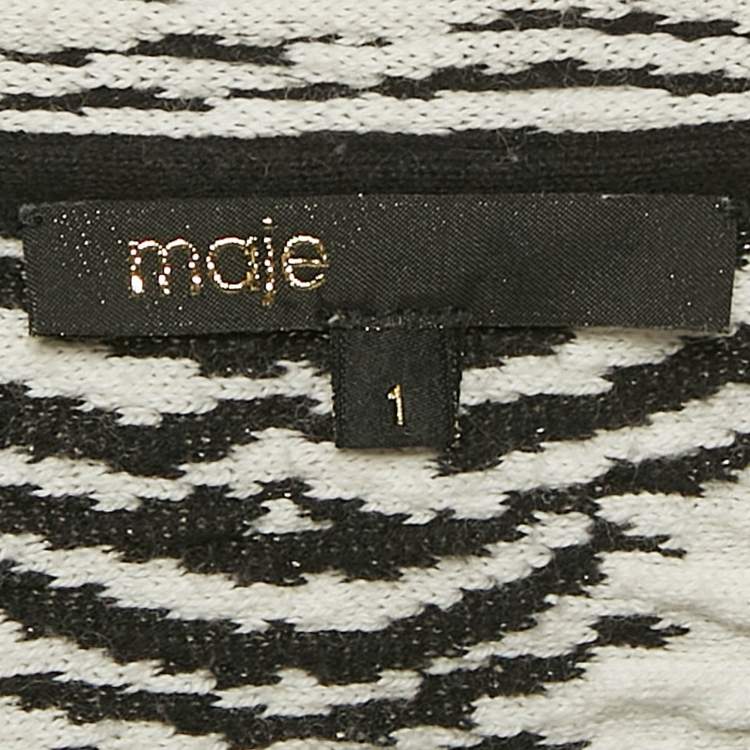 Pre Owned Maje Black/White Textured Knit Long Sleeve Top S