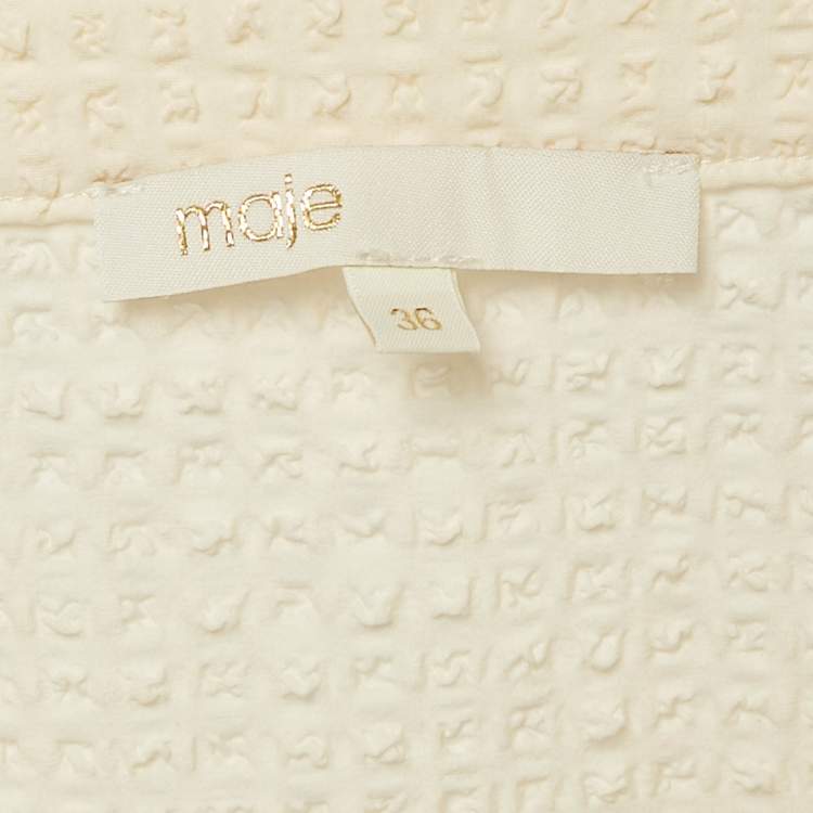 Pre Owned Maje Cream Seersucker Flounce Mini Dress S