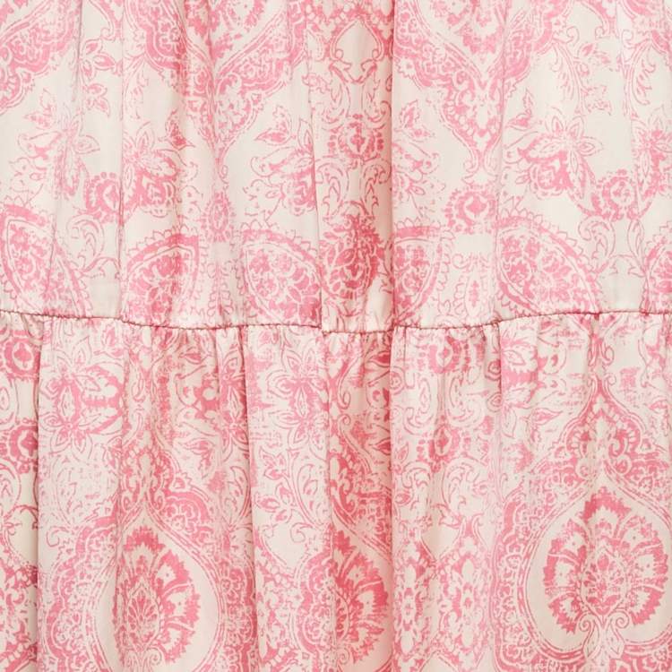 Pre Owned Maje Pink Paisley Print Satin Silk Smocked Maxi Skirt S