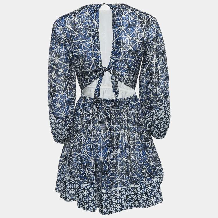 Pre Owned Maje Blue Printed Cotton Cut-Out Mini Dress S