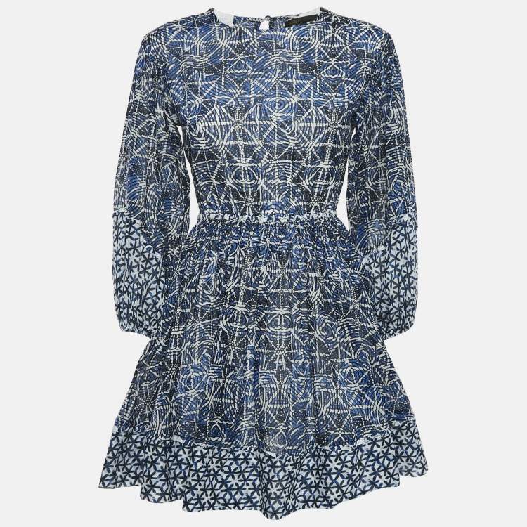Pre Owned Maje Blue Printed Cotton Cut-Out Mini Dress S