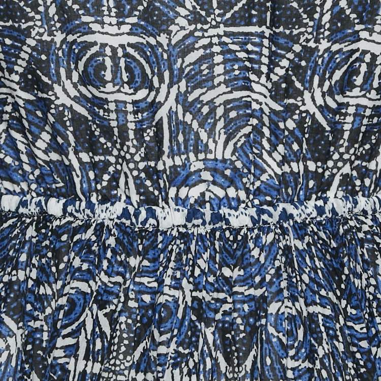 Pre Owned Maje Blue Printed Cotton Cut-Out Mini Dress S