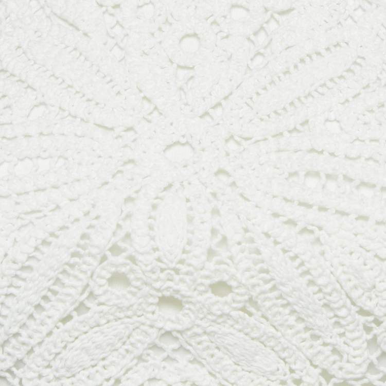 Pre Owned Maje White Floral Pattern Crochet Sleeveless Midi Dress S
