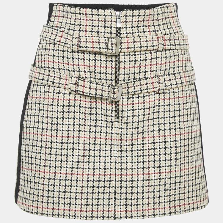 Pre Owned Maje Brown Checks Cotton Blend Mini Skirt S