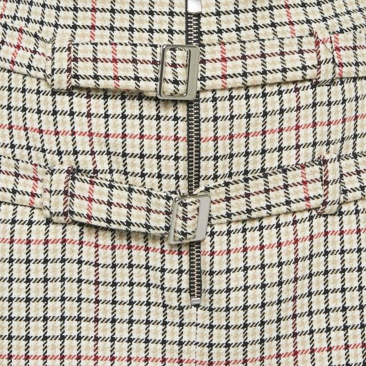 Pre Owned Maje Brown Checks Cotton Blend Mini Skirt S