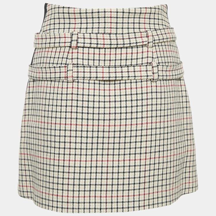 Pre Owned Maje Brown Checks Cotton Blend Mini Skirt S