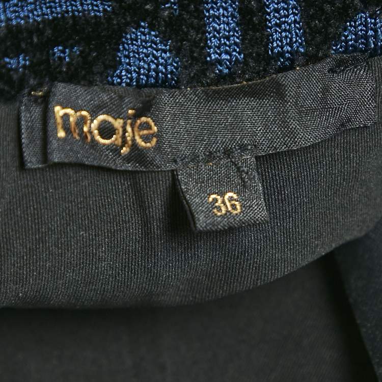 Pre Owned Maje Navy Blue Monogram Jacquard Jacket and Skirt Set M