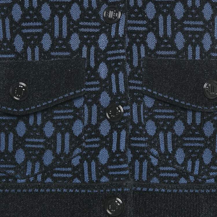 Pre Owned Maje Navy Blue Monogram Jacquard Jacket and Skirt Set M