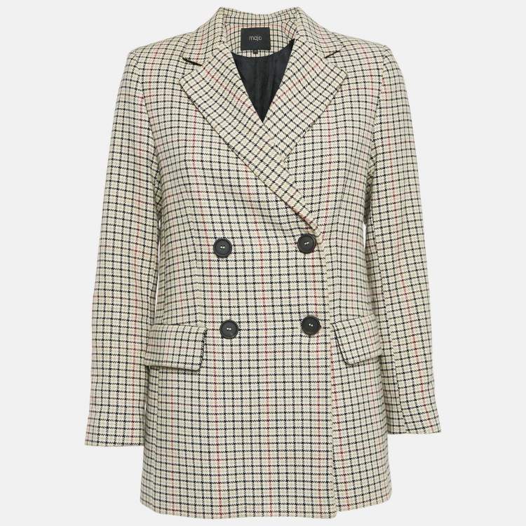 Pre Owned Maje Beige Checks Cotton Double Breasted Jacket S