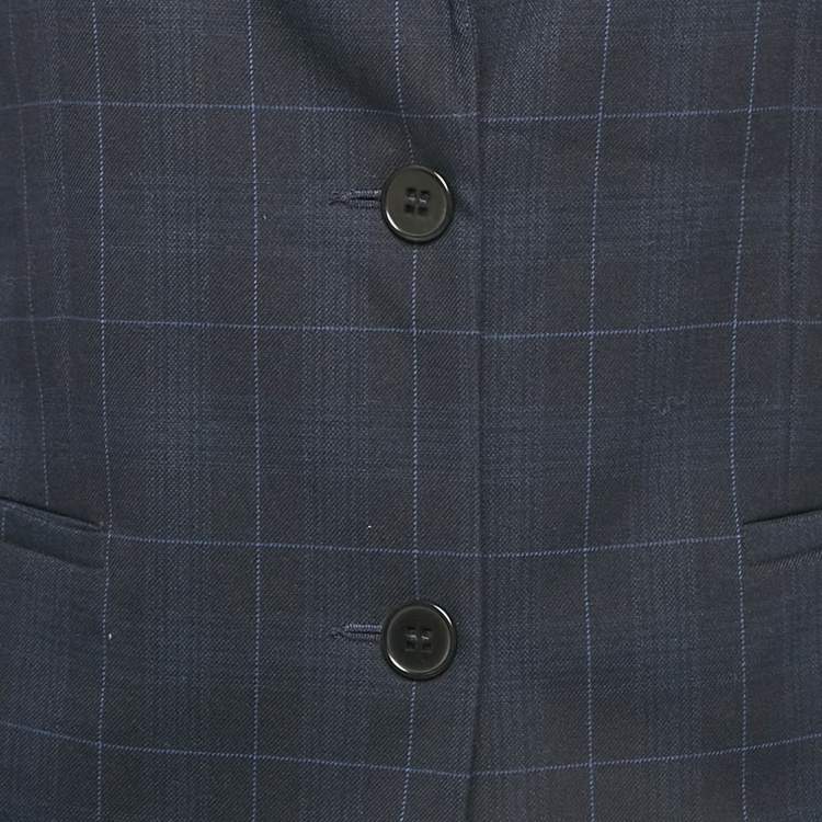 Pre Owned Maje Navy Blue Checks Gabardine Blazer S