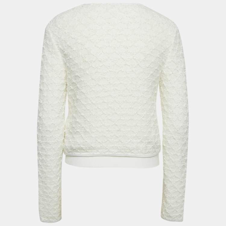 Pre Owned Maje White Textured Tweed Jacket and Top Set M