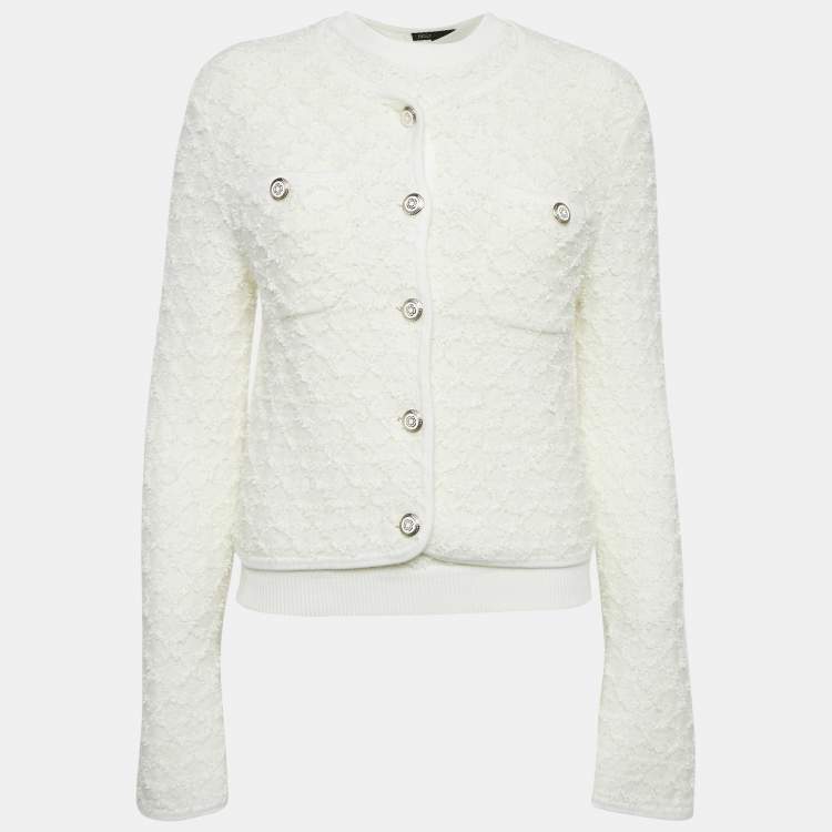 Pre Owned Maje White Textured Tweed Jacket and Top Set M