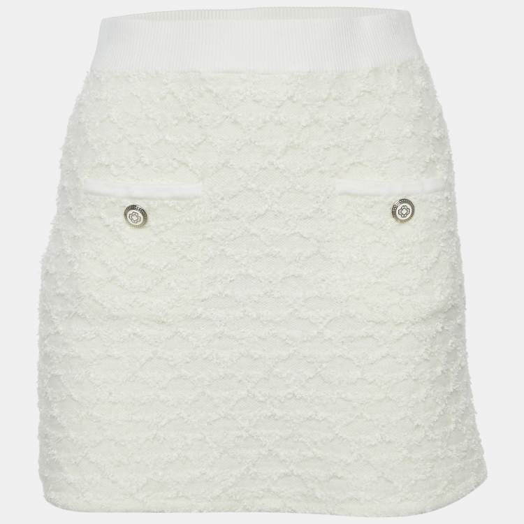 Pre Owned Maje White Textured Tweed Knit Mini Skirt S