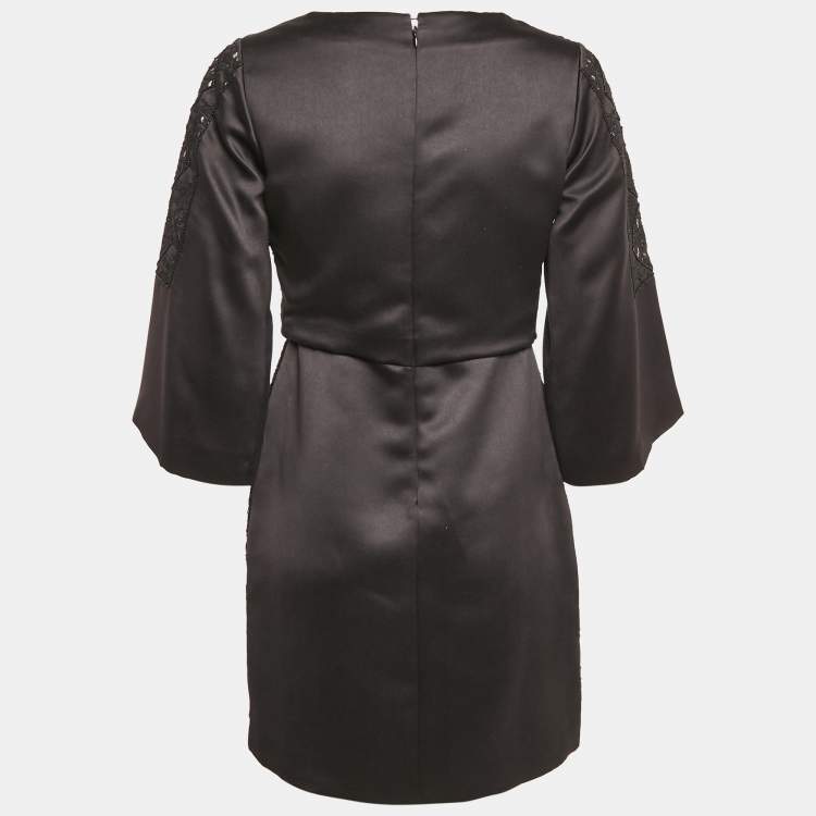 Pre Owned Maje Black Embellished Satin Rebecca Mini Dress M