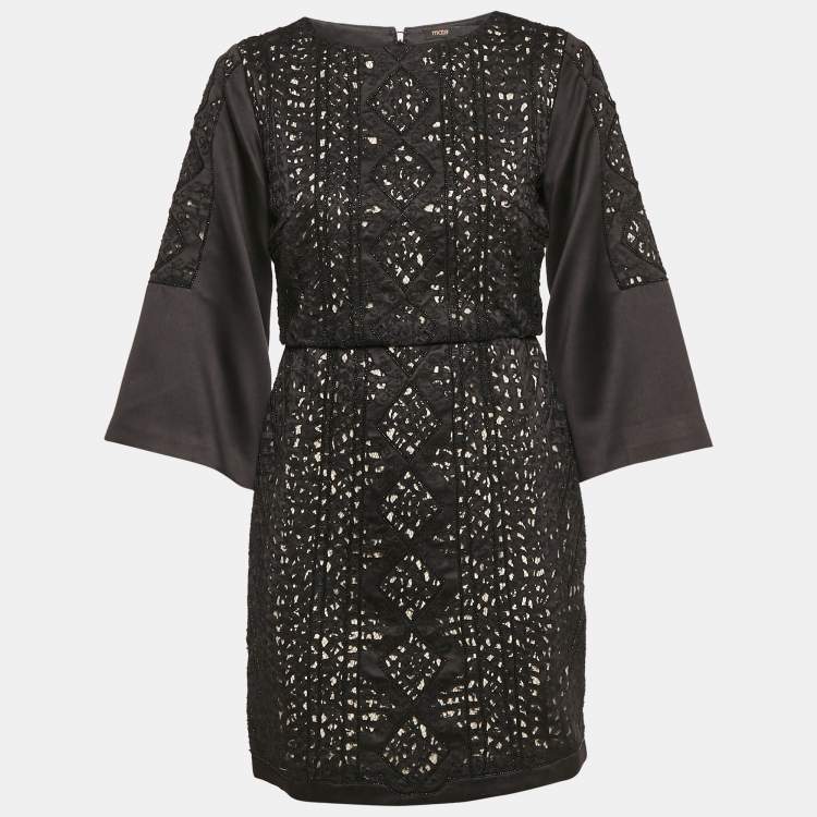 Pre Owned Maje Black Embellished Satin Rebecca Mini Dress M