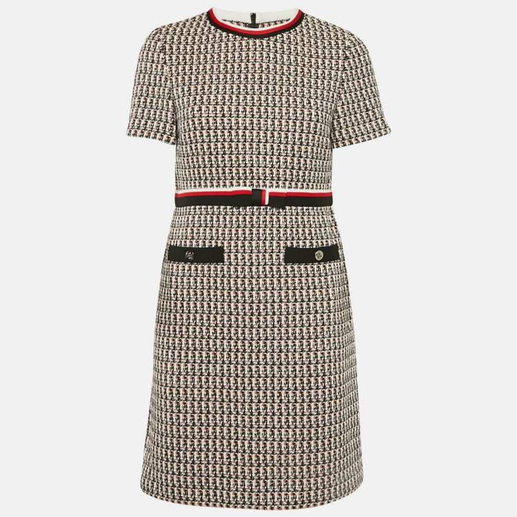 Pre Owned Maje Black/Red Lurex Tweed Bow Belted Rivi Mini Dress M