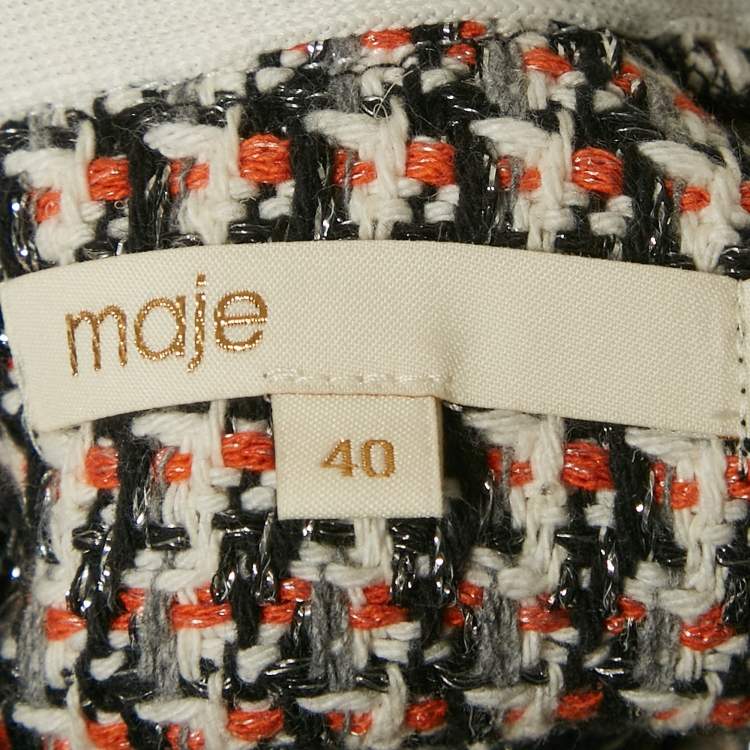 Pre Owned Maje Black/Red Lurex Tweed Bow Belted Rivi Mini Dress M