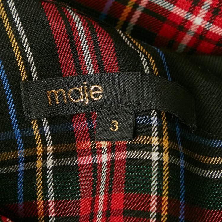Pre Owned Maje Black/Red Tartan Plaid Crepe Mini Dress L