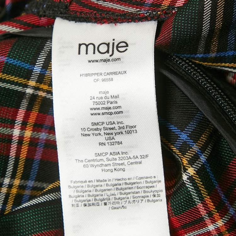 Pre Owned Maje Black/Red Tartan Plaid Crepe Mini Dress L