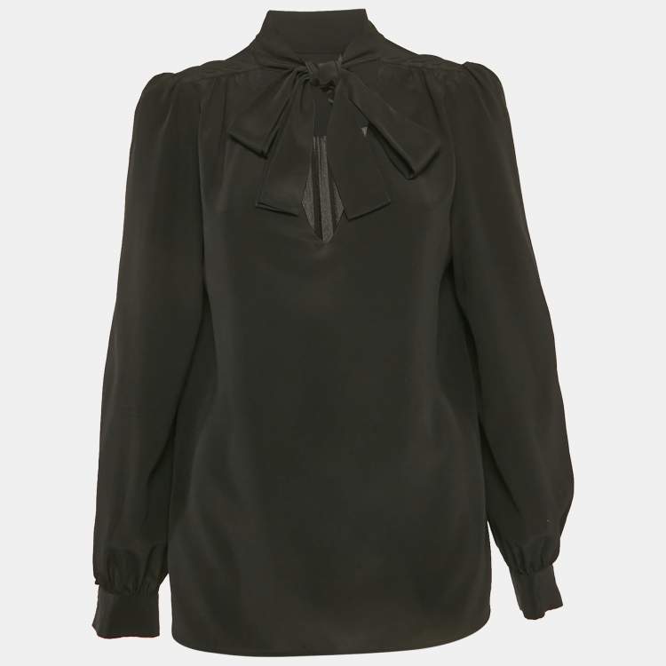 Pre Owned Maje Black Silk Tie-Up Neck Blouse M