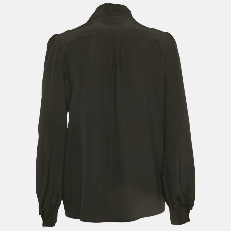 Pre Owned Maje Black Silk Tie-Up Neck Blouse M