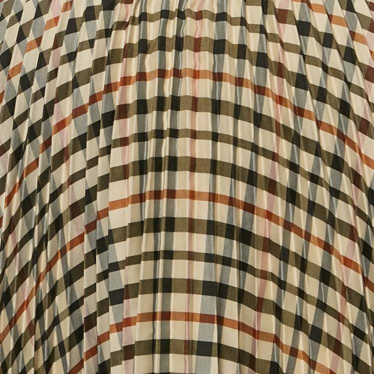 مملوكة مسبقًا Maje Beige Checks Crepe Plisse Midi Skirt M