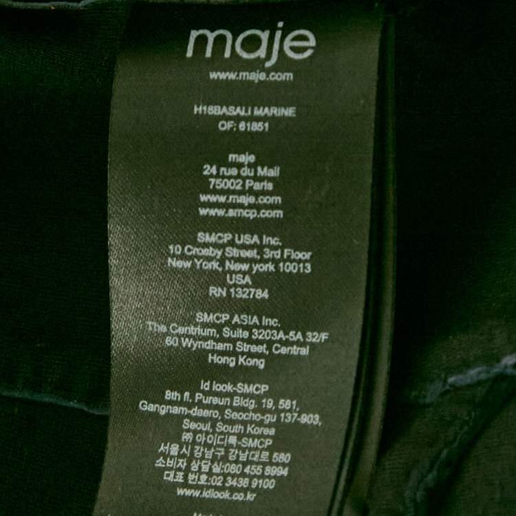 Pre Owned Maje Navy Blue Leather Zip-Up Leather Jacket S