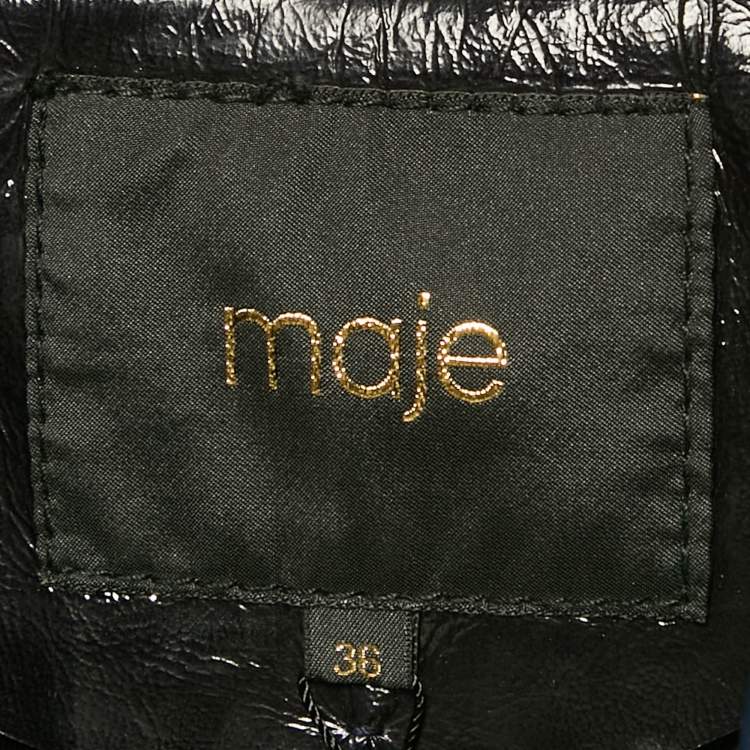Pre Owned Maje Navy Blue Leather Zip-Up Leather Jacket S