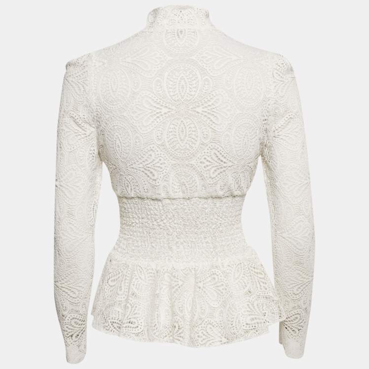 Pre Owned Maje White Lace Smocked Tie-Up Detail Lituane Top S