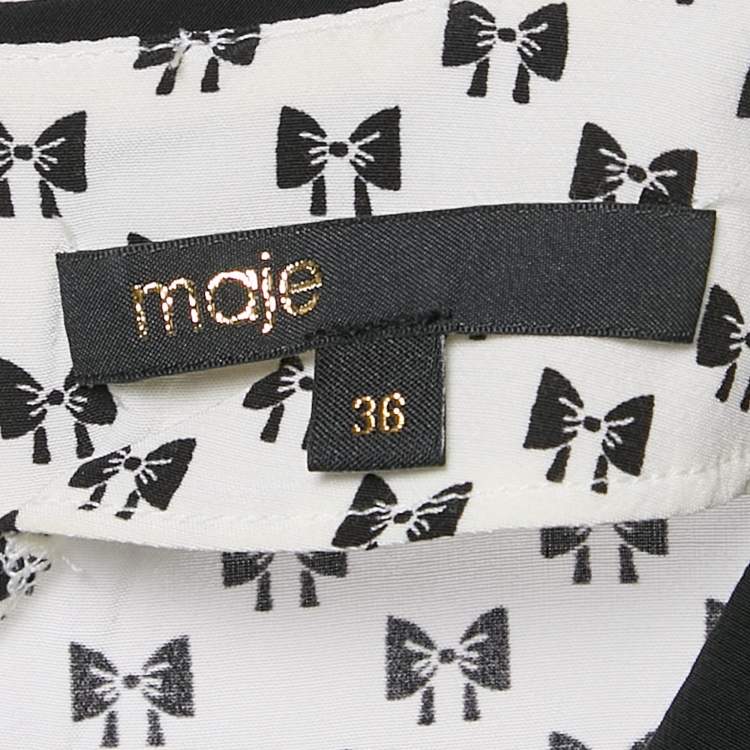 Pre Owned Maje White Istel Print Crepe Tie Neck Jumpsuit S