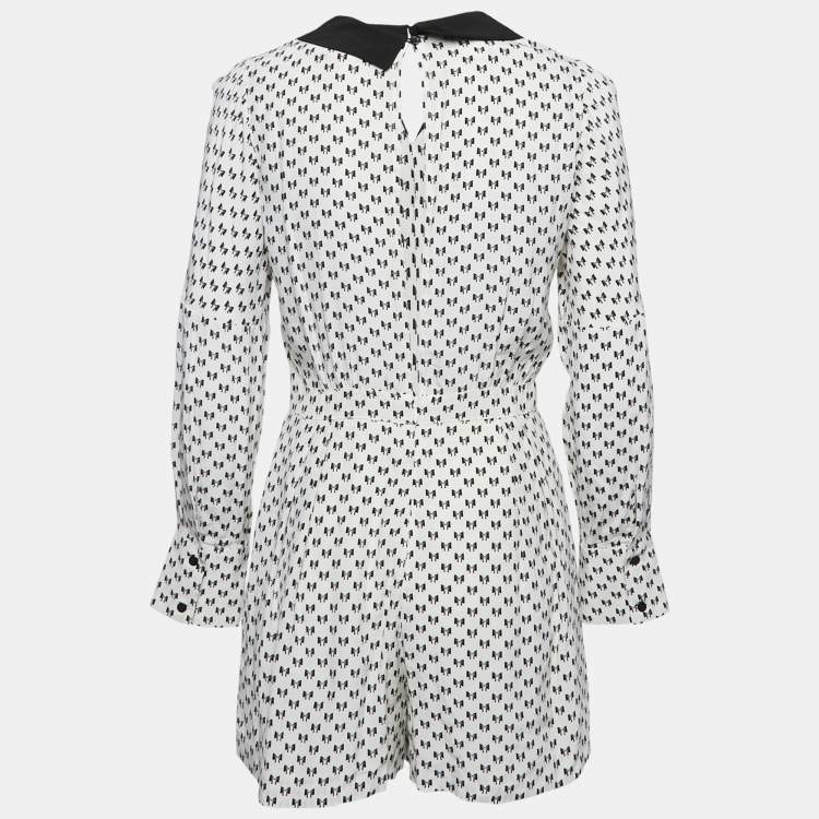 Pre Owned Maje White Istel Print Crepe Tie Neck Jumpsuit S