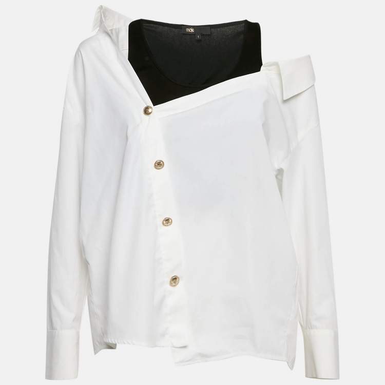 مملوكة مسبقًا Maje White Cotton Liamicia Asymmetric Trompe L'Oeil Shirt S