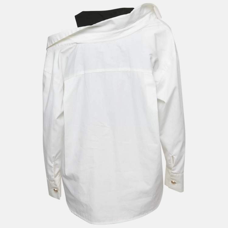 مملوكة مسبقًا Maje White Cotton Liamicia Asymmetric Trompe L'Oeil Shirt S