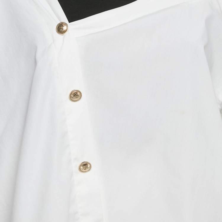 مملوكة مسبقًا Maje White Cotton Liamicia Asymmetric Trompe L'Oeil Shirt S